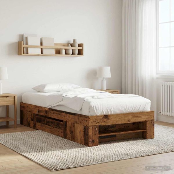 vidaXL Rám postele so skladom Staré drevo 80 x 200 cm Kompozitné drevo