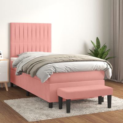vidaXL Posteľný rám boxsping s matracom ružový 100x200 cm zamat