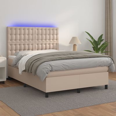 vidaXL Boxspring posteľ matrac a LED kapučínová 140x190 cm umelá koža