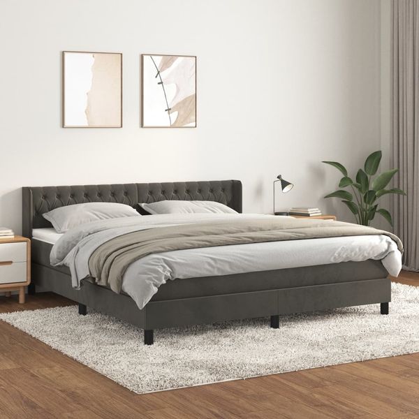 vidaXL Posteľný rám boxspring s matracom tmavosivý 160x200 cm zamat