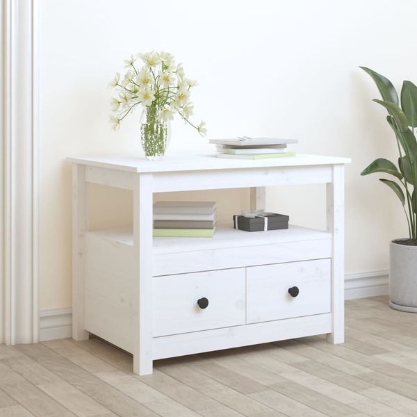 vidaXL Konferenčný stolík biely 71x49x55 cm borovicový masív