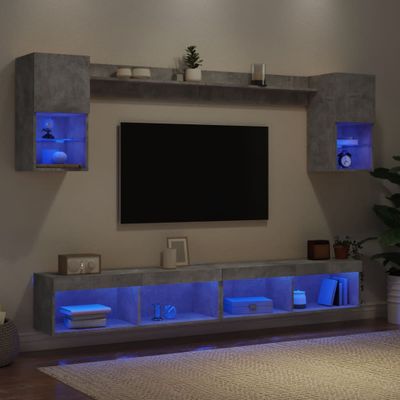 vidaXL 6-dielne TV nástenné skrinky s LED betónovo sivé kompozit.drevo