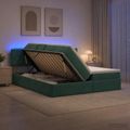 vidaXL LED úložná posteľ s matracom Tmavozelená 200 x 200 cm Zamat