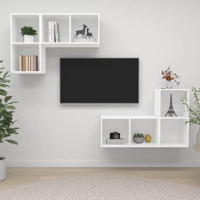 vidaXL Nástenné TV skrinky 4 ks, biele, kompozitné drevo