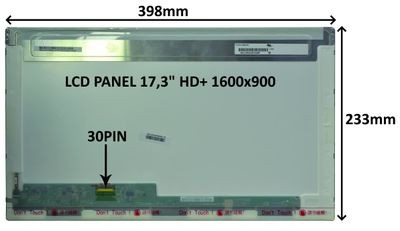 LCD PANEL 17,3'' HD+ 1600x900 30PIN LESKLÝ / SKRUTKOVANIE Z BOKOV