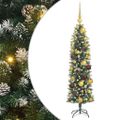 vidaXL Umelý chudý vianočný strom Zelená a biela 120 cm