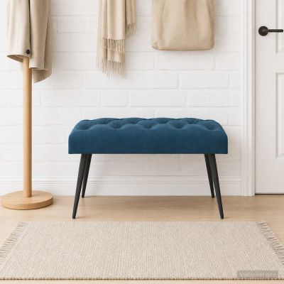 vidaXL Lavica s gombíkovým prešívaním Modrá 80 x 40 x 46 cm Zamat