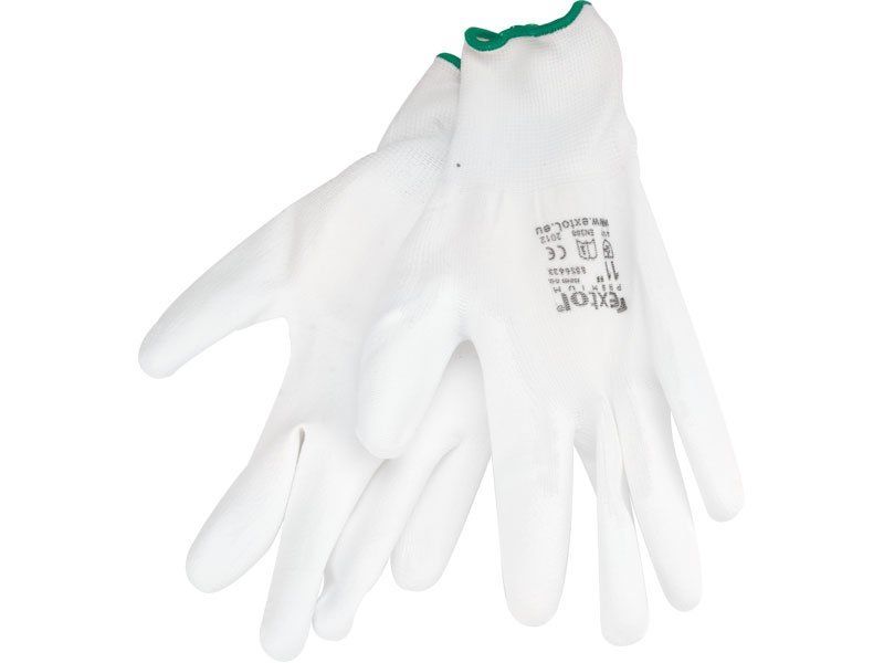 Rukavice z polyesteru polomáčané v PU, biela, veľkosť 8" EXTOL-PREMIUM