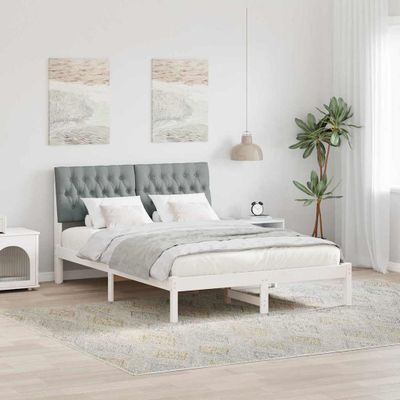 vidaXL Rám postele s čalúneným čelom Biela 150 x 200 cm