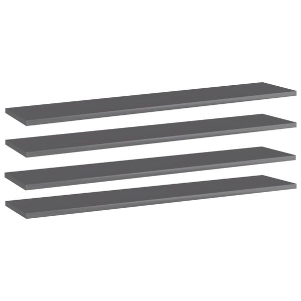 vidaXL Prídavné police 4 ks, lesklé sivé 100x20x1,5 cm, drevotrieska