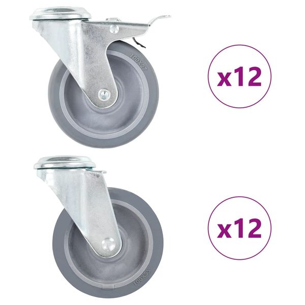 vidaXL 24 ks otočné kolieska s otvorom na skrutku 100 mm