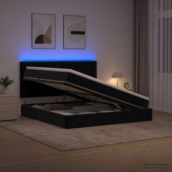 vidaXL LED úložná posteľ s matracom Čierna 200 x 200 cm Zamat