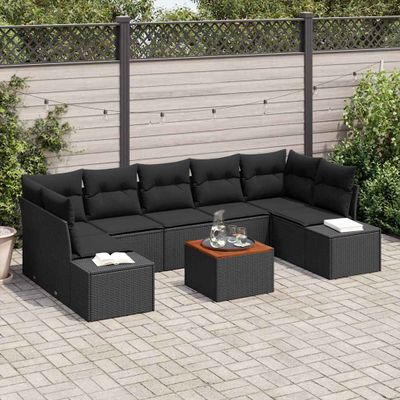 vidaXL Súprava záhradných pohoviek s úložiskom 8 pcs Čierna polyratan