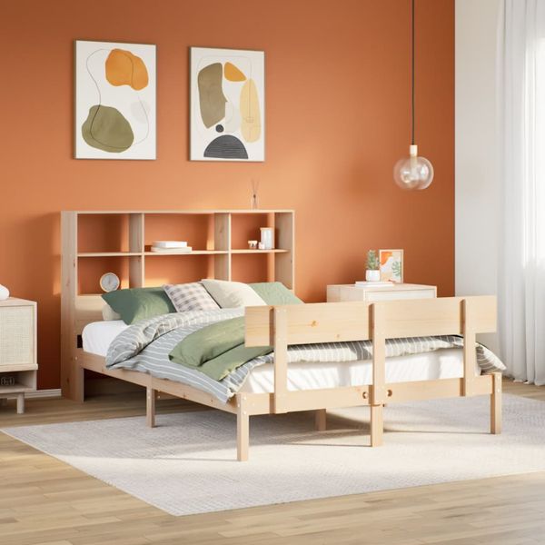 vidaXL Posteľ s knižnicou bez matraca 150x200 cm borovicový masív