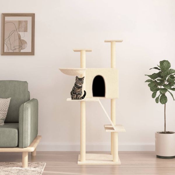 vidaXL Škrabadlo pre mačky so sisalovými stĺpikmi krémové 143 cm
