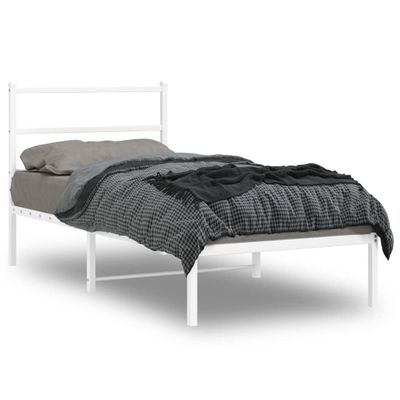 vidaXL Kovový rám postele s čelom biely 90x200 cm