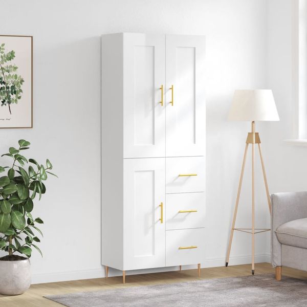 vidaXL Vysoká skrinka lesklá biela 69,5x34x180 cm spracované drevo