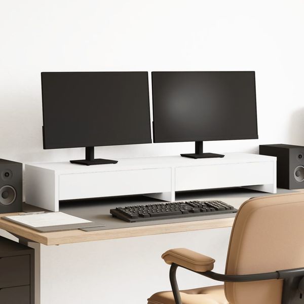 vidaXL Stojan na monitor so zásuvkami biely 100x27x15 cm, umelé drevo