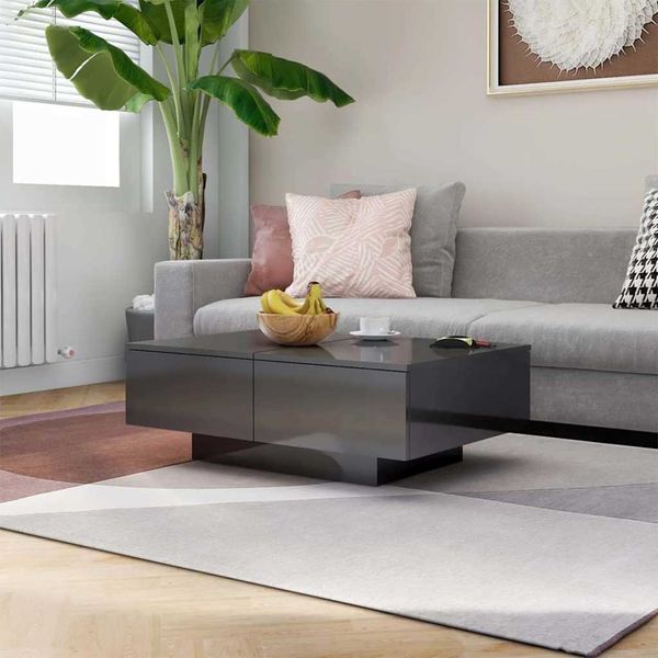 vidaXL Konferenčný stolík lesklý sivý 90x60x31 cm drevotrieska