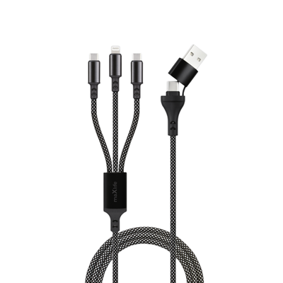 Maxlife ALLin1 kábel USB + USB-C - Lightning + 2x USB-C 1,0 m 66W čierny