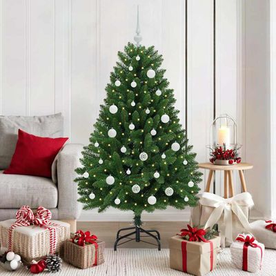 vidaXL Umelý vianočný stromček s 150 LED-i Zelená 150 cm PVC a kov