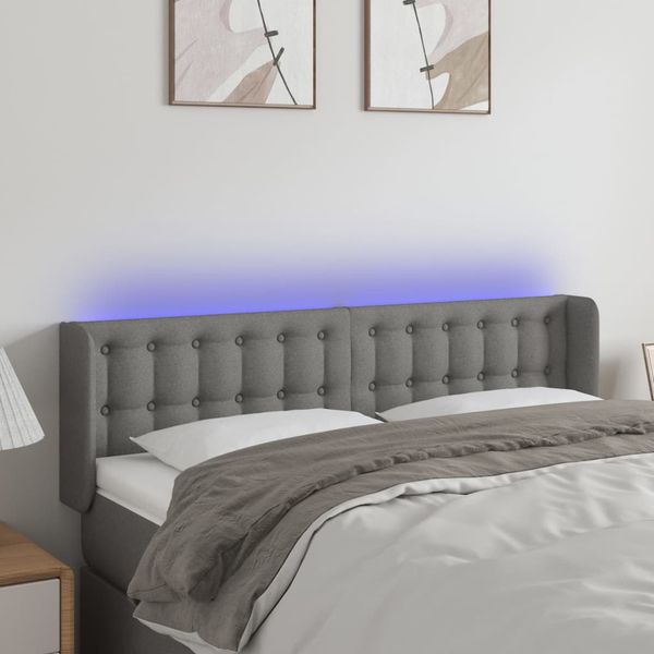 vidaXL Čelo postele s LED tmavosivé 147x16x78/88 cm látka