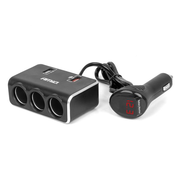 Predlžovacia zásuvka 2x USB0A QC3.0 12/24V 120W 80cm AMiO-04364