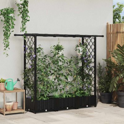 vidaXL Vyvýšený záhon s mriežkou a strechou Čierna 164 x 40 x 121 cm