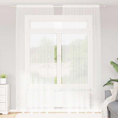 vidaXL Čipková záclona so záclonami Biela 280 x 150 cm Polyester