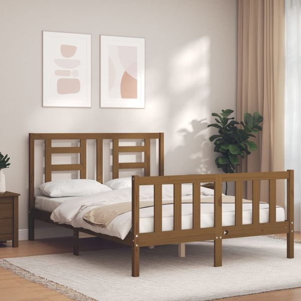 vidaXL Rám postele s čelom medovohnedý 140x190 cm masívne drevo