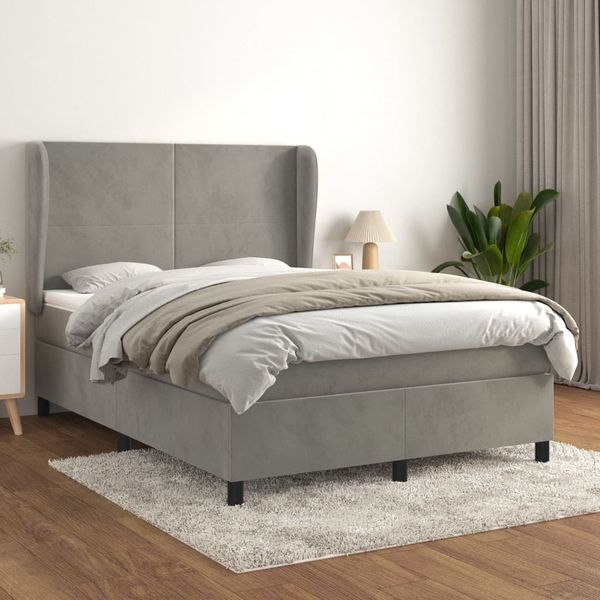 vidaXL Posteľný rám boxsping s matracom bledosivý 140x200 cm zamat