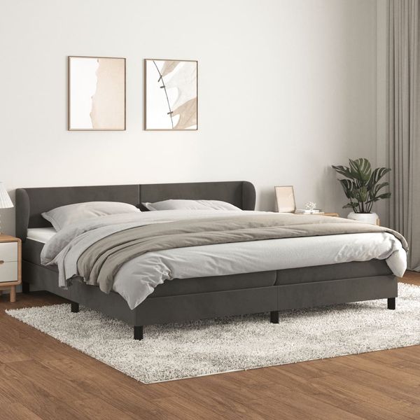 vidaXL Posteľný rám boxspring s matracom tmavosivý 200x200 cm zamat