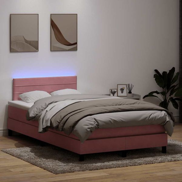 vidaXL Posteľný rám boxsping s matracom a LED ružový 120x210 cm zamat