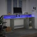 vidaXL Stôl s LED svetlami betónovo sivý 200x55x91 cm kompozitné drevo