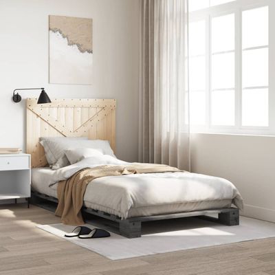 vidaXL Posteľný rám s čelom sivý 100x200 cm borovicový masív