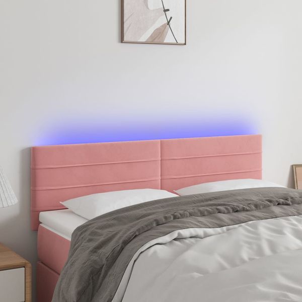 vidaXL Čelo postele s LED ružové 144x5x78/88 cm zamat