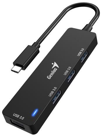 GENIUS hub UH-400/ USB-C na 4x USB3.0/ čierny USB Hub, externý, USB-C na 4× USB 3.0, 15 cm, čierny