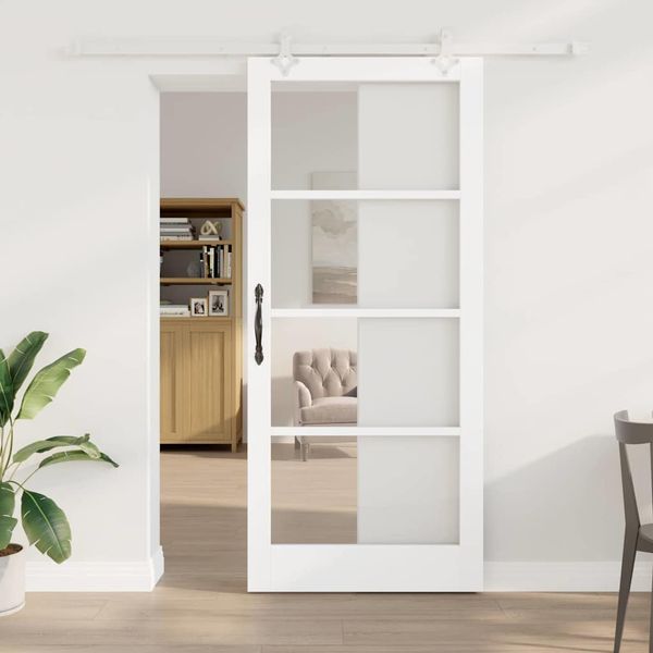 vidaXL Posuvné dvere Biela 93 x 211 cm Masívne borovicové drevo a sklo