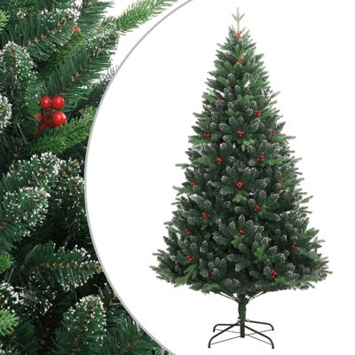 vidaXL Umelý výklopný vianočný stromček s červenými plodmi 180 cm