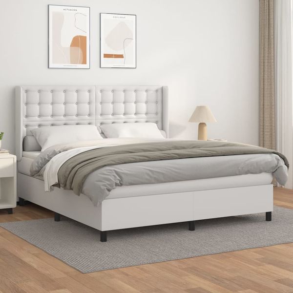 vidaXL Boxspring posteľ s matracom biela 160x200 cm umelá koža
