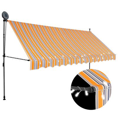 vidaXL Ručne zaťahovacia markíza s LED 350 cm, žlto modrá