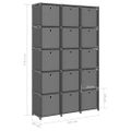 vidaXL Polica s boxmi s dizajnom 15 kociek sivá 103x30x175,5 cm látka
