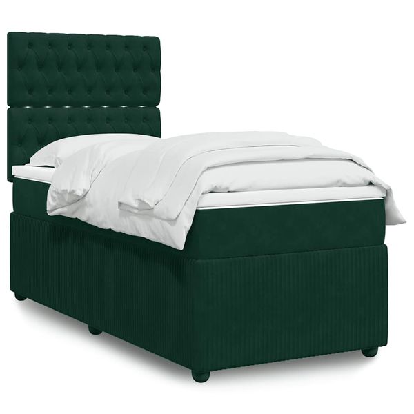 vidaXL Posteľný rám boxsping s matracom tmavozelený 100x200 cm zamat