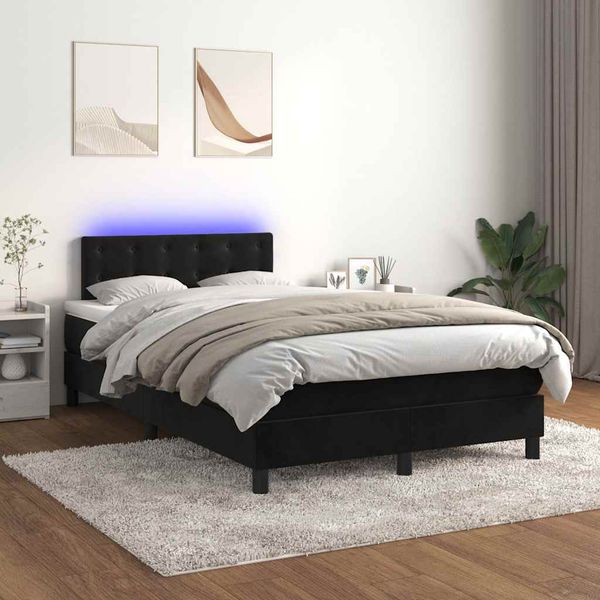 vidaXL Posteľ boxsping s matracom a LED čierna 120x200 cm zamat
