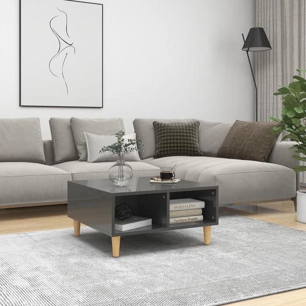 vidaXL Konferenčný stolík, lesklý sivý 60x60x30 cm, kompozitné drevo