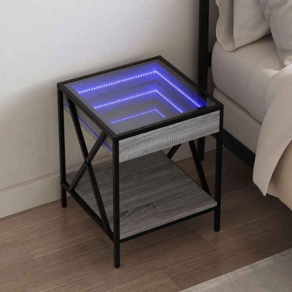 vidaXL Nočný stolík s nekonečnými LED sivý sonoma 40x40x49 cm