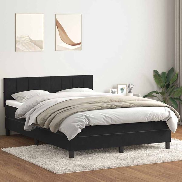vidaXL Box Spring Posteľ s matracom Čierna 140x220 cm Zamat