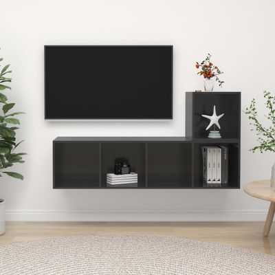 vidaXL 2-dielna súprava TV skriniek, lesklá sivá, kompozitné drevo