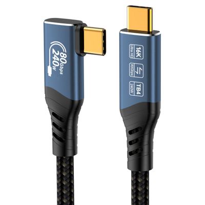 PremiumCord USB4™ Version2.0 80Gbps 16K@60Hz 240W Thunderbolt 3 a 4 kábel zahnutý 1,2m