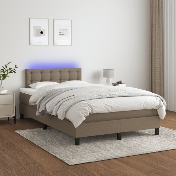 vidaXL Posteľ boxsping s matracom a LED sivohnedá 120x200 cm látka